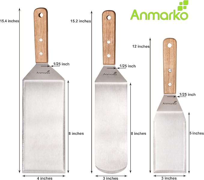 Metal Spatula Set Stainless Steel Hamburger Turner Griddle Flipper Scraper - Image 3