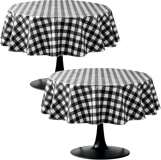 Nasitos 2 Pack Checkered Round Tablecloth 60 Inch-Waterproof Oil & Spill Proof by Nasitoshomedecor