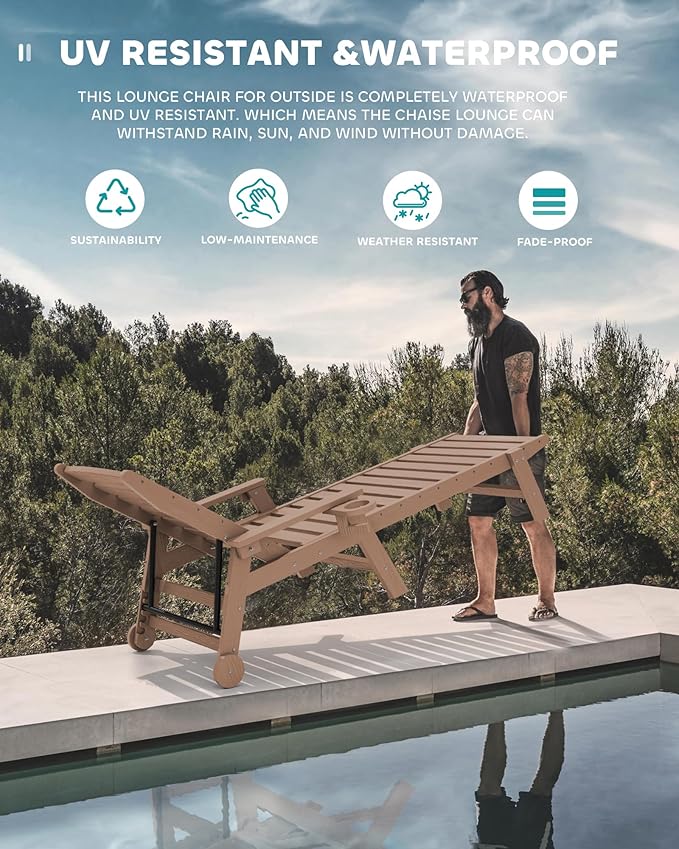 SERWALL Patio Chaise Lounge Chair Set of 2, 5 Positions Adjustable Poly Lounge - Image 5