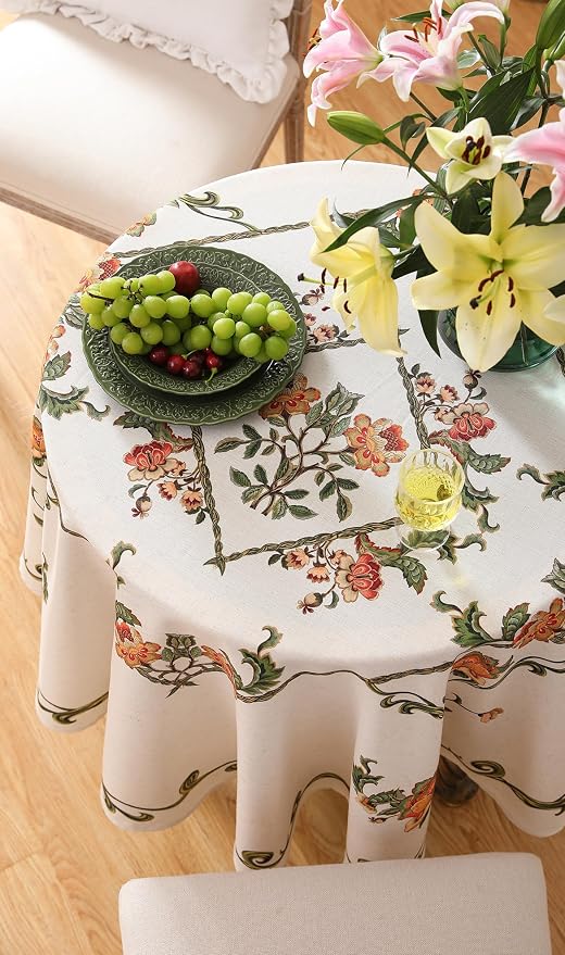 patdrea Designer Linen Round Tablecloth, Vintage French Floral Tablecloths - Image 5