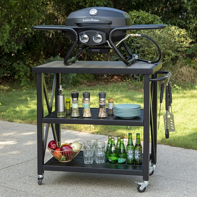 Sophia & William Outdoor Grill Cart Movable Food Prep Table Rolling BBQ Trolley - Image 4