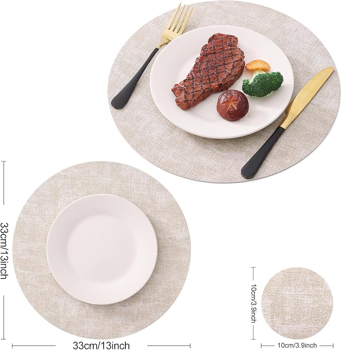 Homaxy Round Faux Leather Placemats and Coasters, Washable Dual-Side Table Mats - Image 6