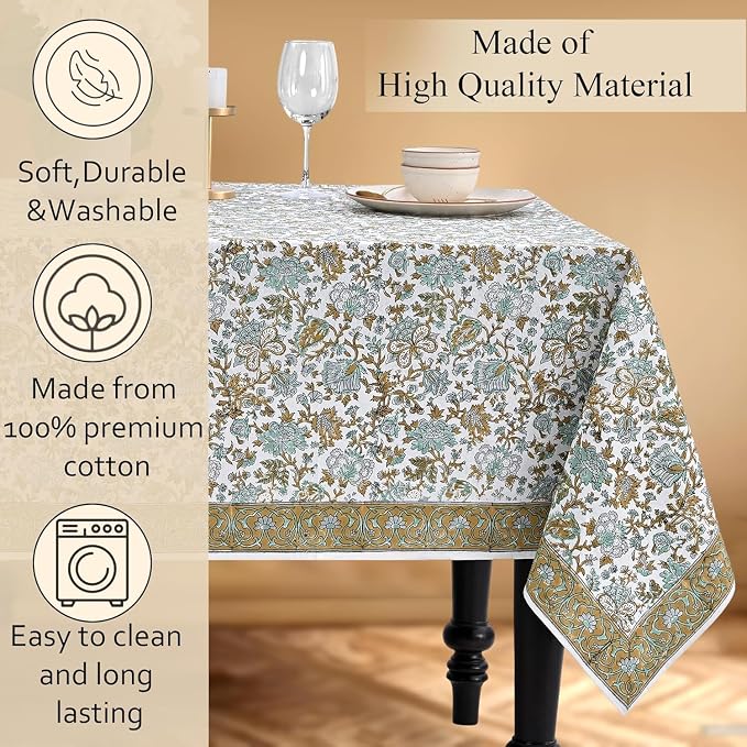 CPC Tablecloth 100% Cotton 80x120 Inch Indian Block Print Rectangle Table Cover - Image 7