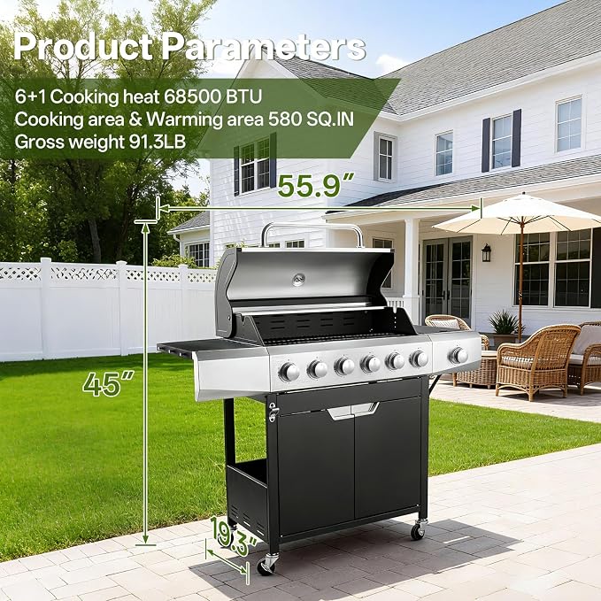 Endark Upgraded 68, 500 BTU 6-Burner Stainless Steel Propane Gas Grill – - Image 2