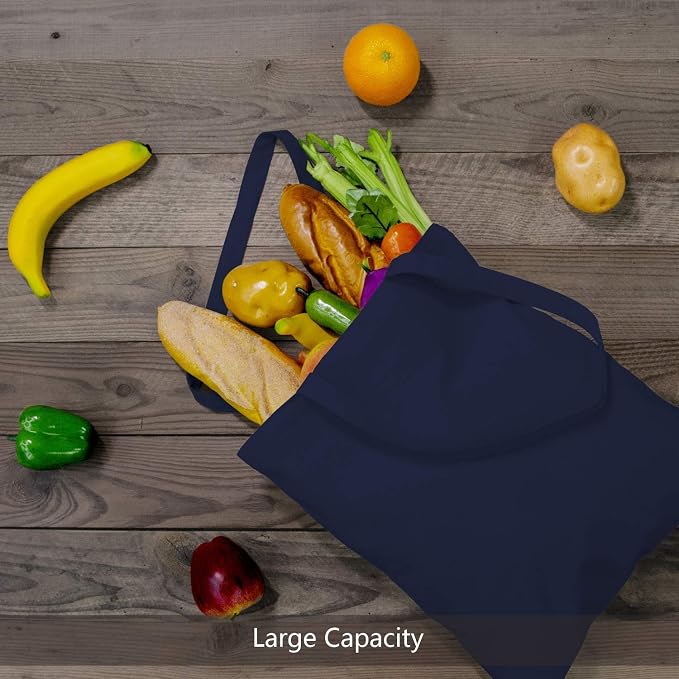 TOPDesign 24-Pack Economical 16"x15" Navy Blue Cotton Tote Bag, Lightweight - Image 4