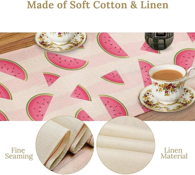 Fruits Table Runner, Tasty Summer Fruit Watermelon Stripes Fun Art Print Table - Image 4