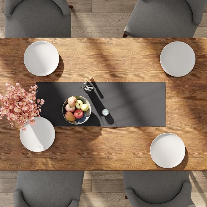 Encasa XO Table Runner 13"x36" Long | Cotton Canvas Fabric | Grey Solid Color | - Image 4