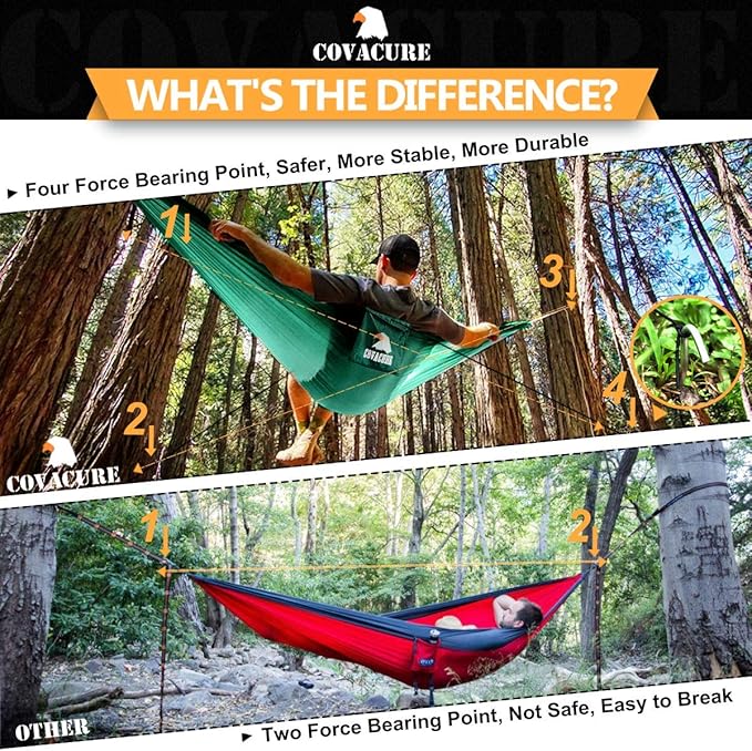 Hammock for Camping, Dark Green 210T Parachute Nylon Double Hammock