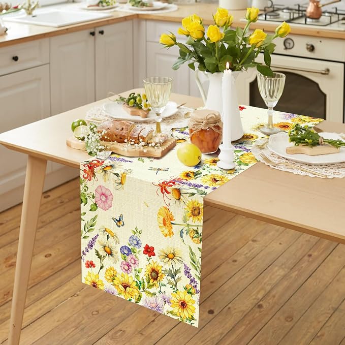 Tulip Lavender Spring Table Runner, Summer Seasonal Holiday Anniversary Kitchen - Image 5