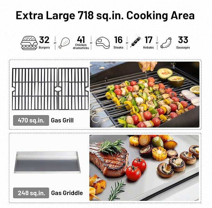 2 in 1 Propane Griddle Grill Combo 38200 BTU, 4-Burner Propane Gas BBQ Grill - Image 2