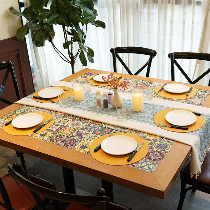 Round Faux Leather Placemats Set of 6 – 13 Inch Vinyl Mats, Heat Resistant - Image 2