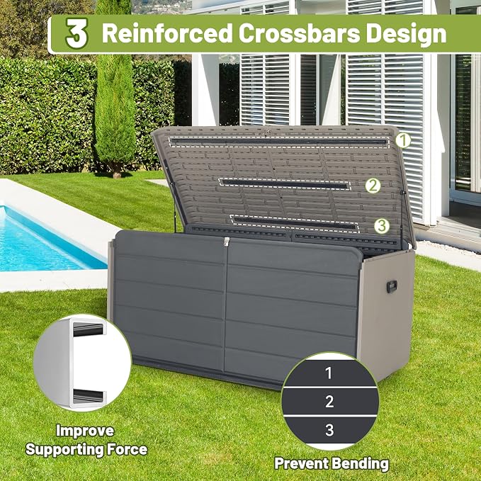 260 Gallon Outdoor Storage Box, Deck Boxes Outdoor Waterproof, Patio Storage Box - Image 3
