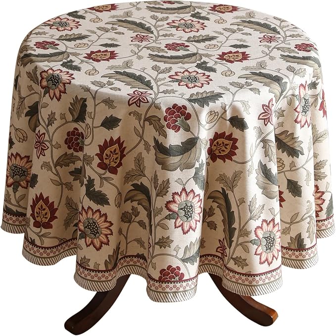 ISAENNE Designer Provence Floral Round Tablecloth, Linen Colorful Washable by Isaennehomedecoration