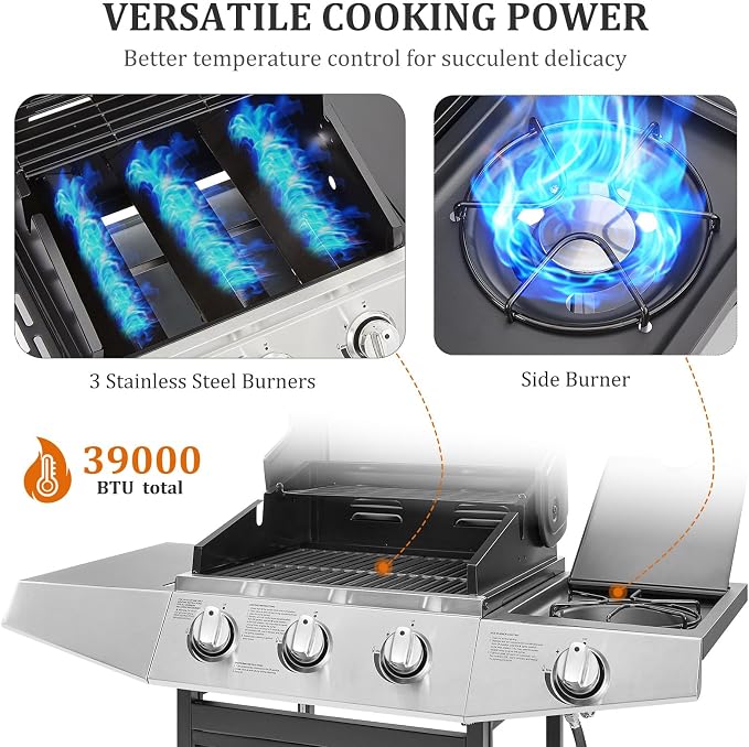 Unovivy 3-Burner Propane Gas BBQ Grill - Image 4