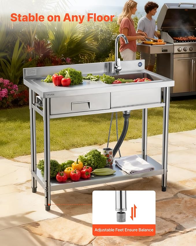 VEVOR Stainless Steel Utility Sink, Free Standing Single Bowl Commercial - Image 6