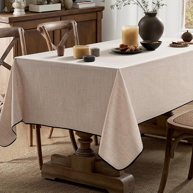 MIULEE Natural-Black Linen Polyester Tablecloth 60x104 Inch Spring Rectangle - Image 5