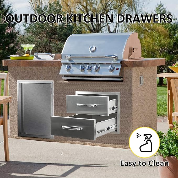 Outdoor Kitchen Drawers 18" W x 15" H x 23" D Flush Mount Double layer BBQ - Image 5