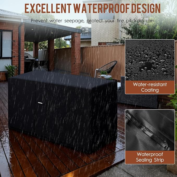 Fire Pit Cover Outdoor Rectangle 56"L x 38"W x 24"H Heavy-Duty Waterproof 600d - Image 6