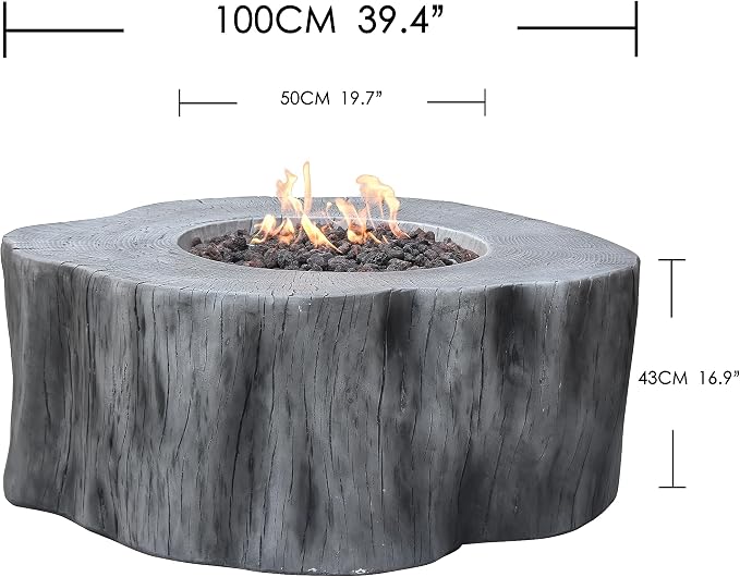Elementi | Manchester Gas Fire Pit Cast Concrete Semi-Round Fire Table - Image 2
