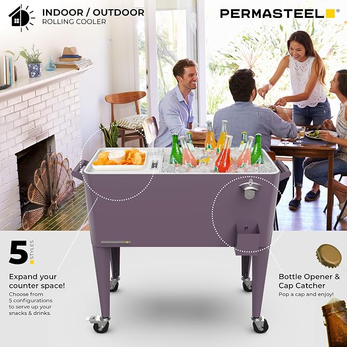 Permasteel 80 Quart Party Cooler, Rolling Ice Chest - Image 10