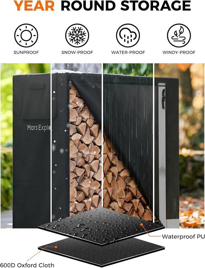 3ft Firewood Log Rack with Cover Outdoor, Heavy Duty Indoor Outdoor Firewood - Image 7
