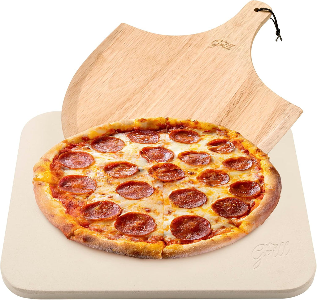 Rectangular Pizza Stone with Peel, 15 x 12 Inch Cordierite Stone