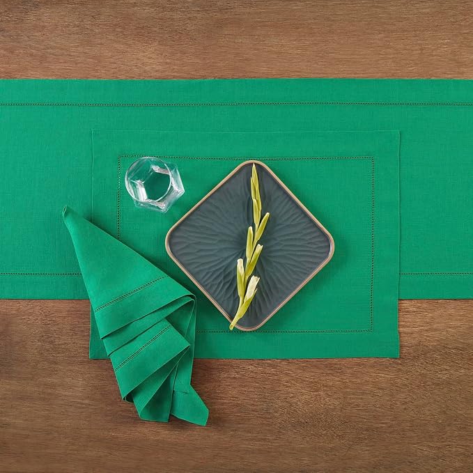 Solino Home Linen Emerald Green Hemstitch Table Runner 48 Inches - Image 3