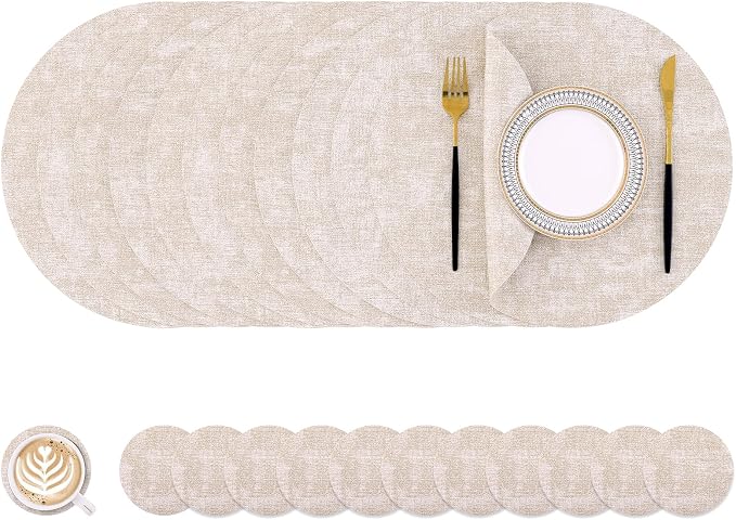 Homaxy Round Faux Leather Placemats and Coasters, Washable Dual-Side Table Mats by Homaxy