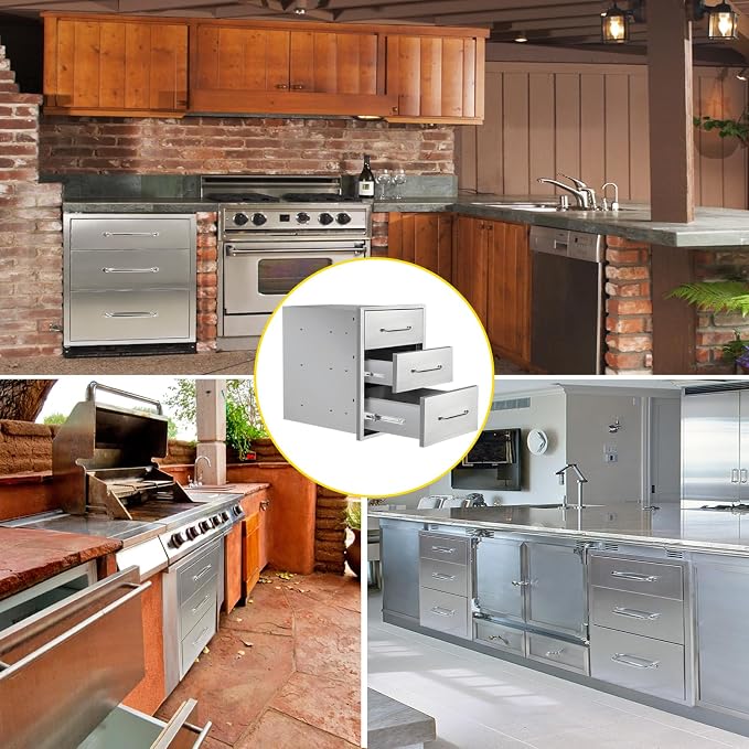 Outdoor Kitchen Drawers 16" W x 21" H x 23" D Flush Mount Triple BBQ Drawers - Image 6