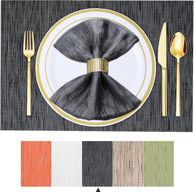 BETEAM Placemats Set of 8, Woven Vinyl Placemat by BETEAM