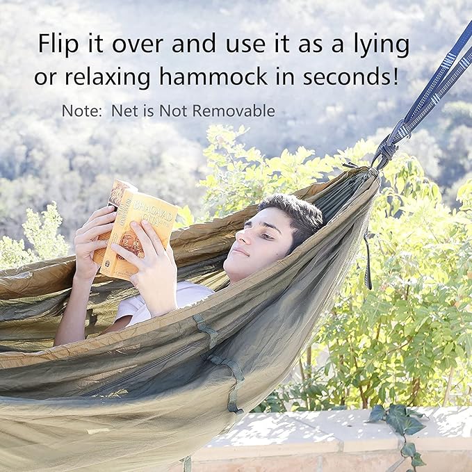 Camping Hammock with Bug Net, 210T Nylon, Single or Double Size