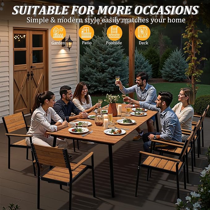 95" Patio Outdoor Dining Table for 8-10, Weather-Resistant Wood-Grain Top - Image 4