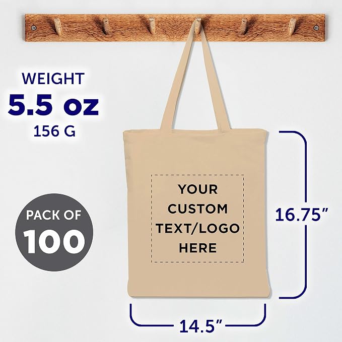 DISCOUNT PROMOS Custom Cotton Canvas Tote Bags Set of 100, Personalized Bulk - Image 5