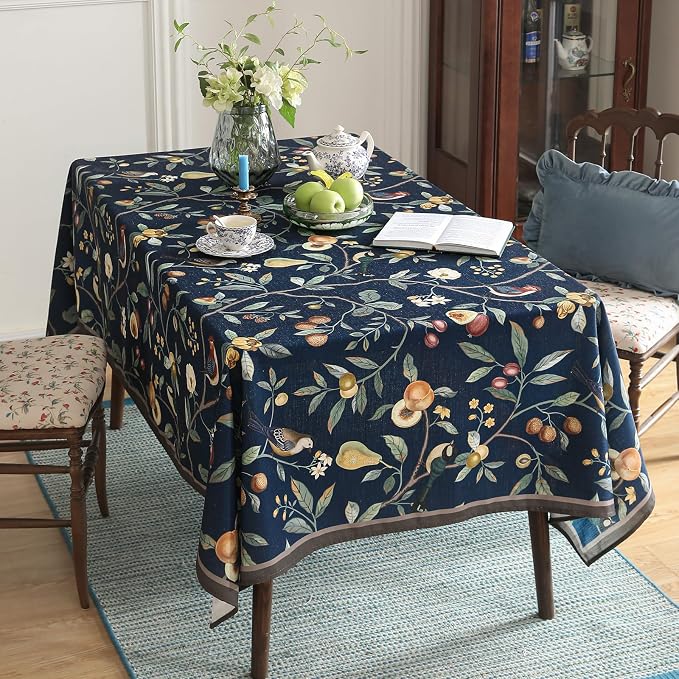 Linen Table Cloth Rectangle, Wrinkle Resistant French Blue Tablecloth Print - Image 4