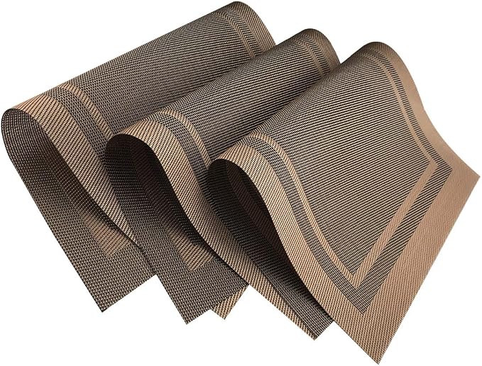 Gugrida Placemats Set of 6 Plaid Checkered Brown PVC Placemat - Image 5