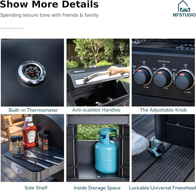 MFSTUDIO Propane Grills with Side Burner, BBQ Grill Griddle Combo - Image 9