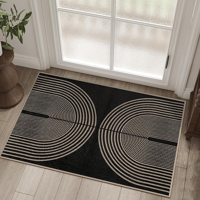 Easy Jute Rainbow Entryway Rug, 2x3 Black Washable Non-Slip Indoor Outdoor by Rugalia