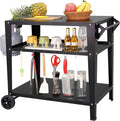 Black Outdoor Grill Cart with Wheels, Heavy-Duty 3-Tier BBQ Prep Table by LEETOLLA