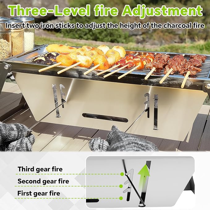 Foldable Small Charcoal Grill, Portable Stainless Steel Charcoal Grill - Image 3