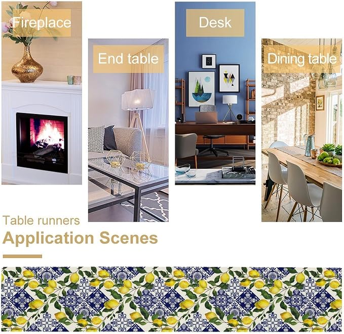 Lemon Fruit Nature Table Runner Farmhouse Talavera Ethnic Folk Rustic - Image 4