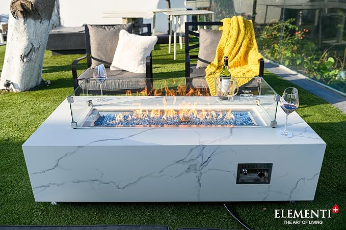 Elementi+ | Bundle Carrara Gas Fire Pit | Marble Porcelain & Metal Frame | 60" - Image 7