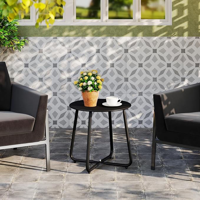 HollyHOME Round Metal Side Table, Rust-Resistant Patio Small Plant Stand - Image 7