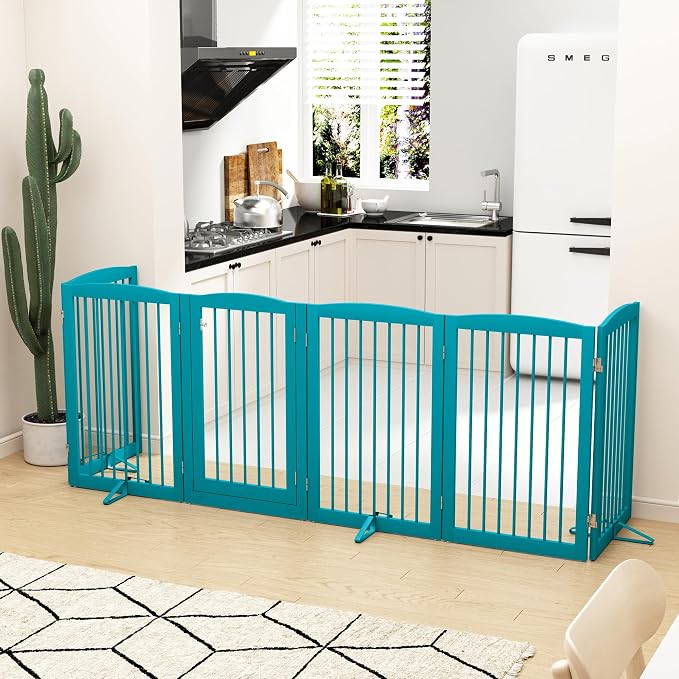 Freestanding Pet Gate with Door, Tall Dog Gate - Image 2