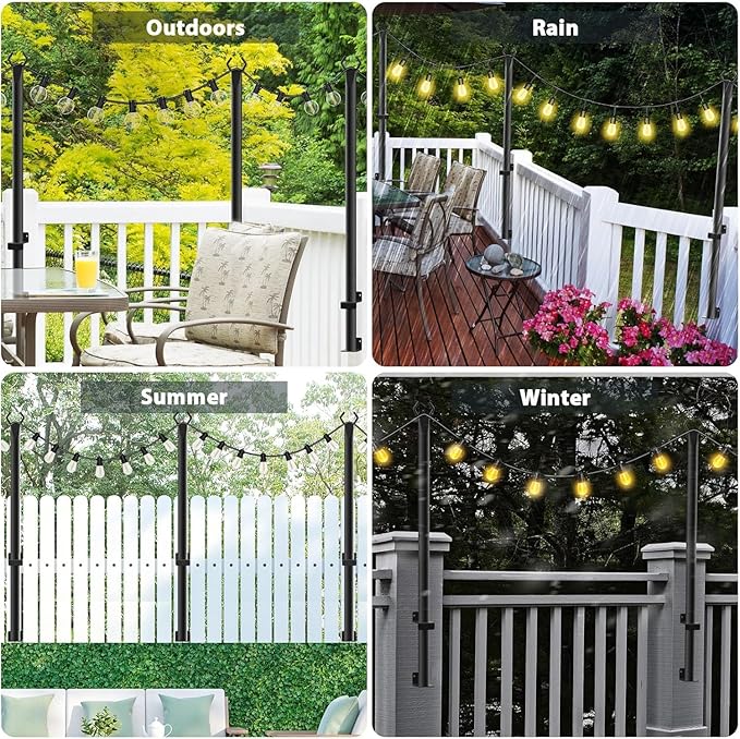 2 Pack String Light Poles, 5Ft Metal Poles - Image 2