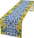Blue Lemon Table Runner, Italy Tile Yellow Lemon Fruit Table Runners by Unknown