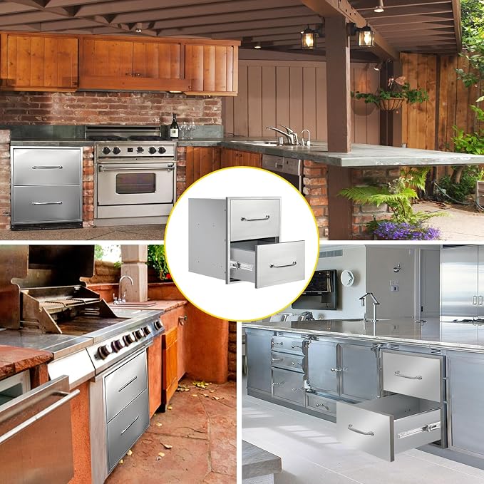 Outdoor Kitchen Drawers 18" W x 21" H x 18" D Flush Mount Double BBQ Drawers - Image 6