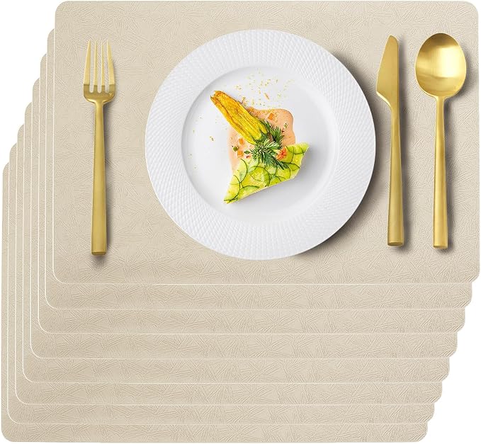 Vinyl Placemats Set of 8 Faux Leather 100% Waterproof Wipeable Washable Place by Uolr