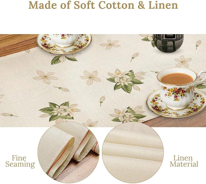 Lemon Spring Table Runner, Farmhouse Rustic Summer Flower Leaves Table Cover - Image 6