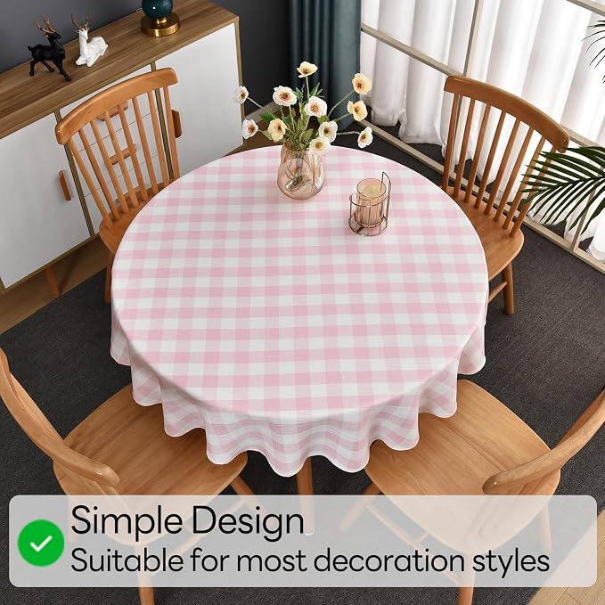 Gingham Table Cloth for Round Tables Pink Checkered Plaid Tablecloth Heavy Duty - Image 6