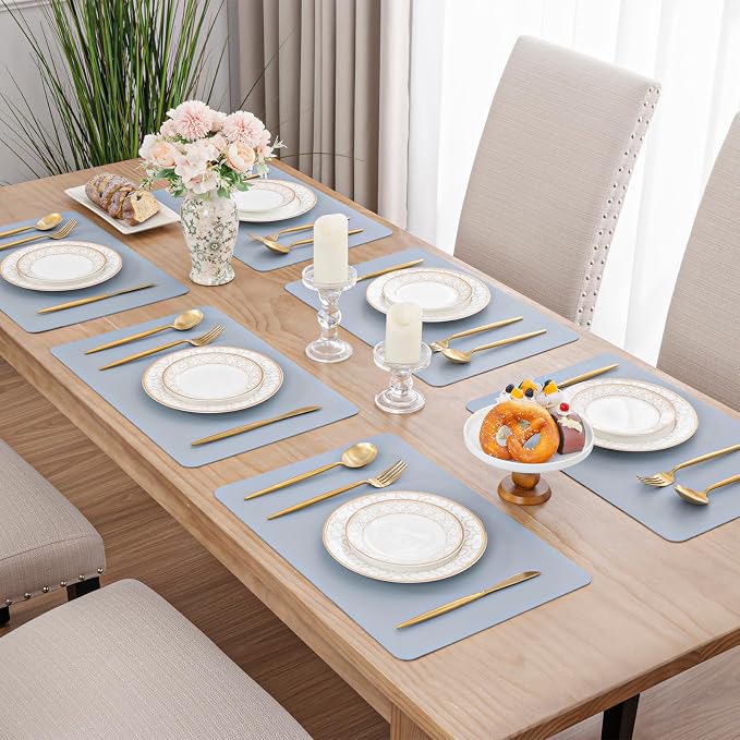 SHACOS Placemats Set of 6 Faux Leather Waterproof Leakproof Wipeable PU - Image 2